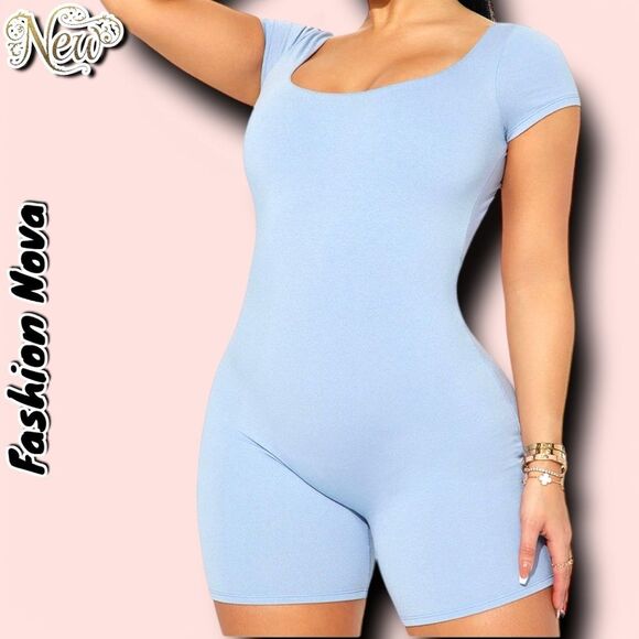 New NWT Fashion nova Renae Smooth Snatched Romper - Dusty Blue - Medium - Picture 1 of 8